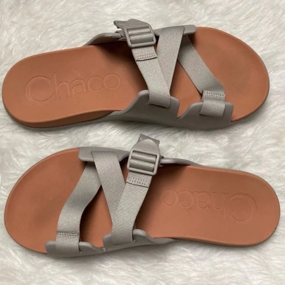 CHACO’S MENS Chillos Slides I’m Moonrock Grey and Tan - Picture 5 of 8